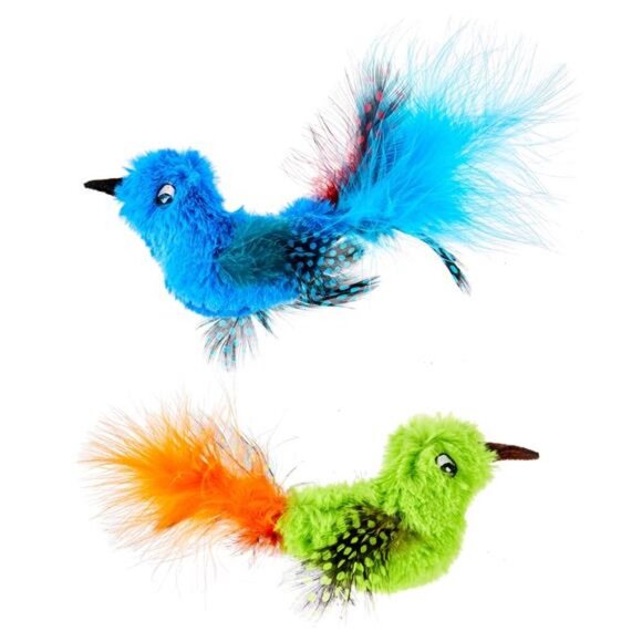 Catnip Feather Birds Cat Toys, Blue & Green, 2 Count - Picture 1 of 5